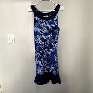 Tommy Bahama blue white navy floral halter top dress summer casual frills